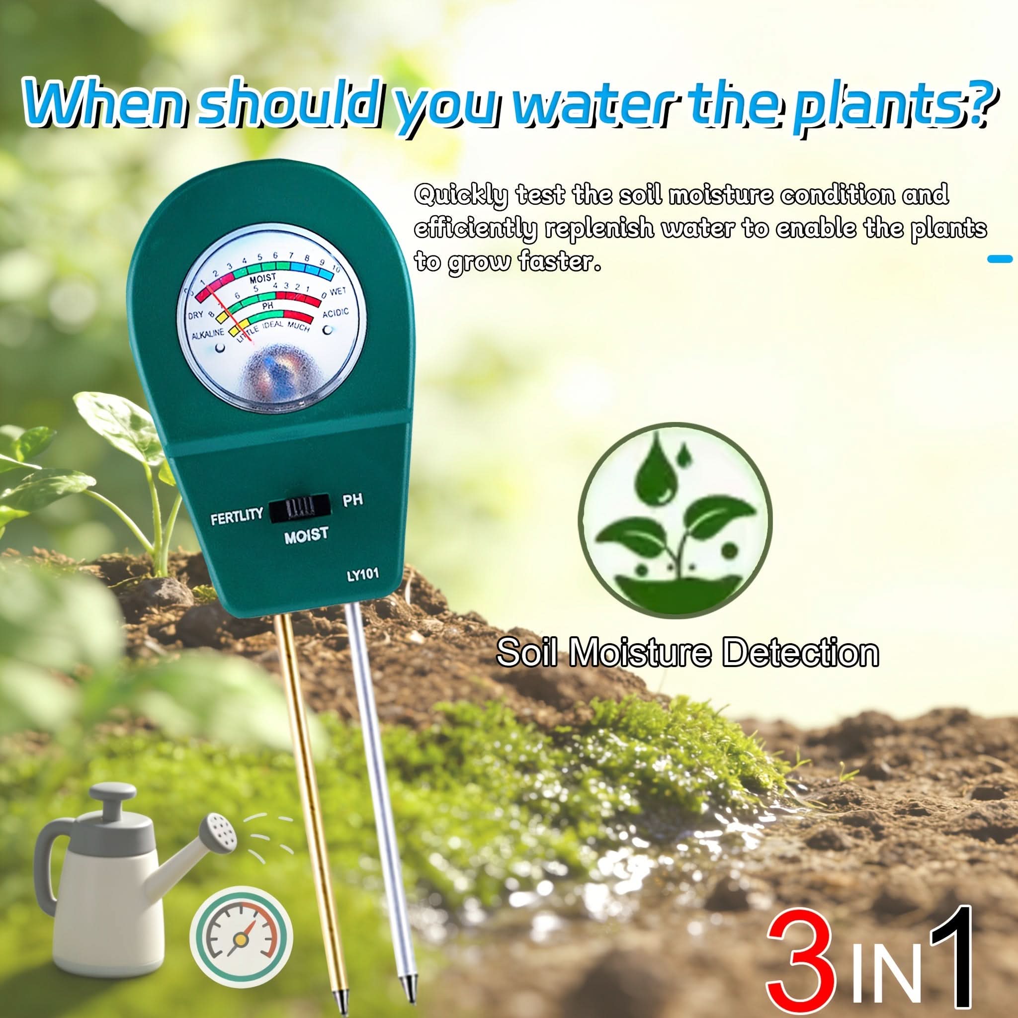 3-in-1 Soil Tester for Moisture, Nutrients, and pH Levels for Plants