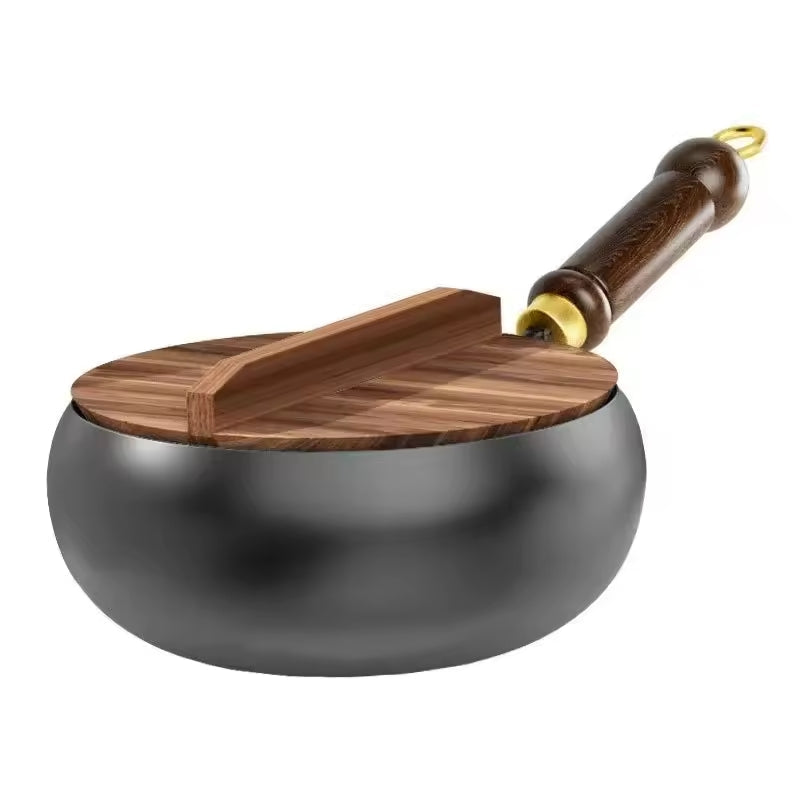 Uncoated Cast Iron Skillet with Wooden Handle