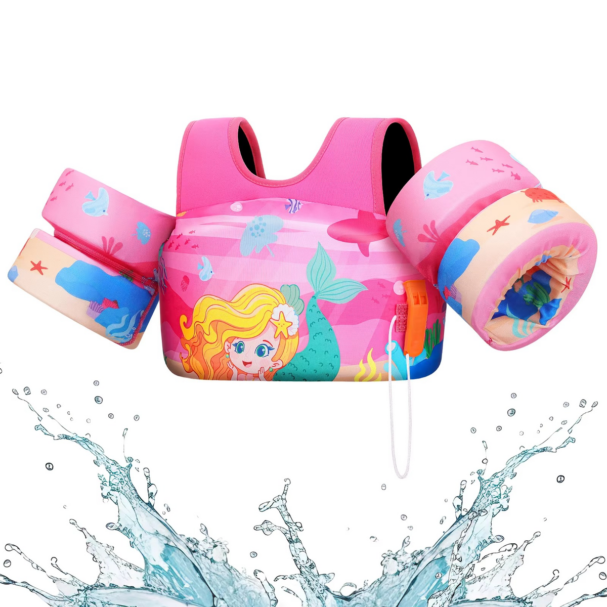 Children's Foam Swim Vest with Arm Floats and Safety Whistle