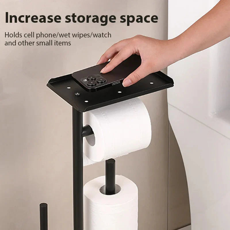 Bathroom Tissue Holder with Brush and Storage Shelf – Fits 4 Rolls