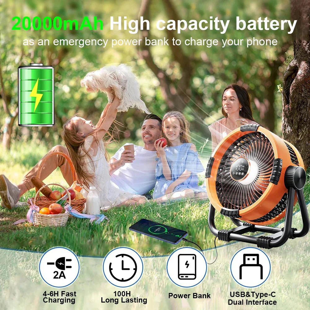 LED Camping Fan with 20000mAh Rechargeable Battery