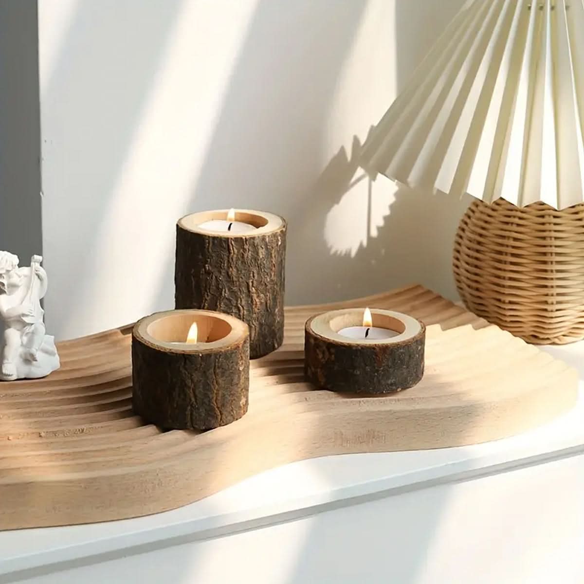 Three-Piece Wooden Tea Light Decoration Set
