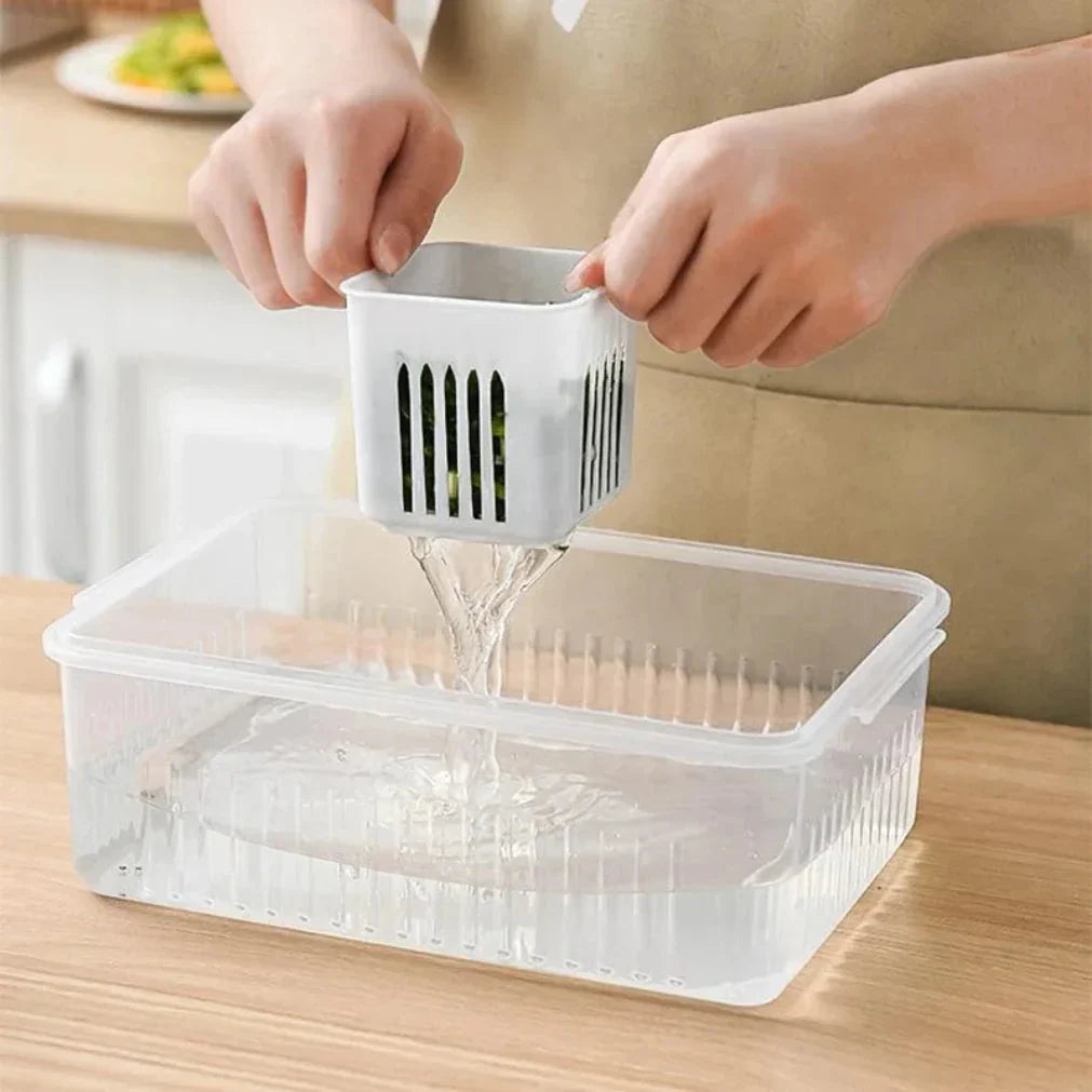 6-Compartment Refrigerator Storage Bin with Lid and Drain Insert