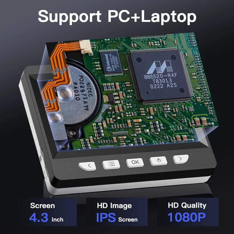 1000X Zoom Digital Microscope with 4.3-Inch IPS Display for Coins and Soldering