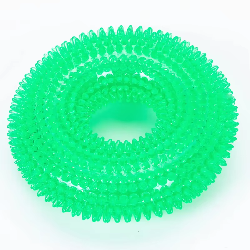 Textured Chew Ring for Dogs with Squeaker and Thorn-Like Surface