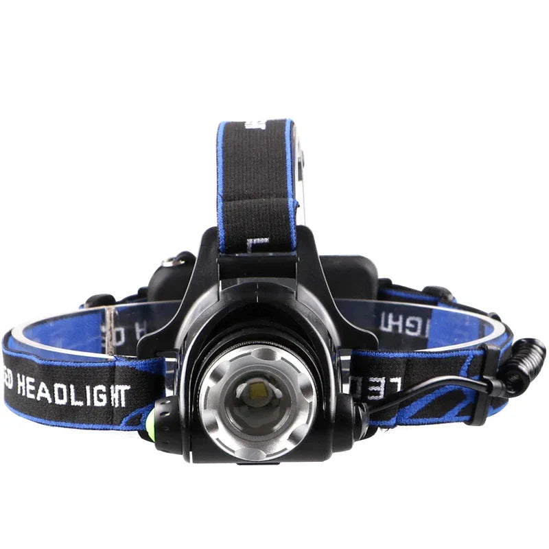 Waterproof LED Headlamp with Rechargeable Battery and Zoom Feature for Camping