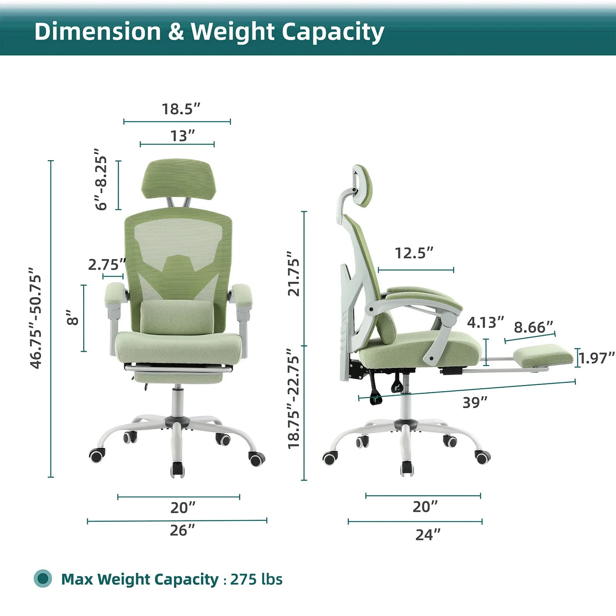 Mesh Gaming Chair with High Back, Lumbar Support, and Reclining Feature