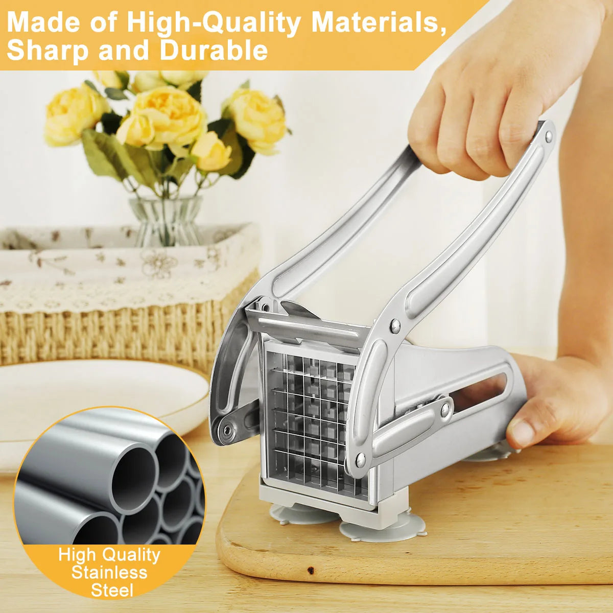 Heavy-Duty Vegetable Chopper and Potato Slicer - Stainless Steel Fry Cutter