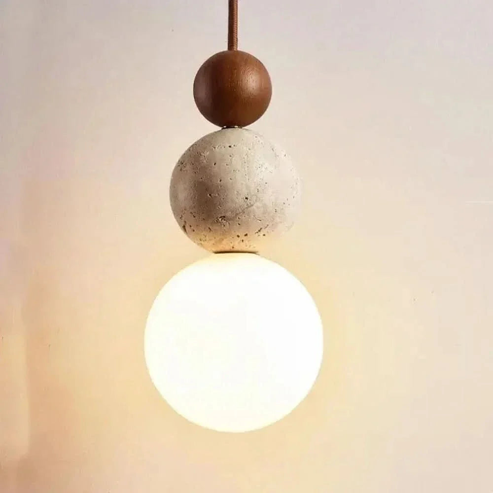 Gourd-Shaped Pendant Light in Yellow Travertine Finish