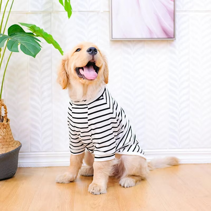 Striped Cotton T-Shirt for Medium to Large Dogs – Breathable Fabric