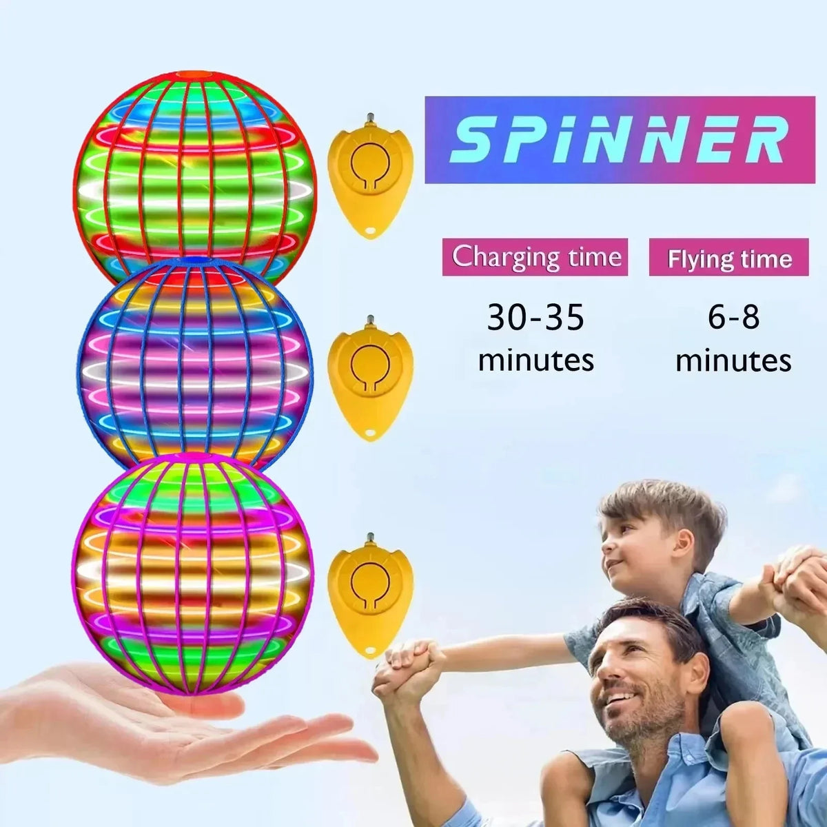 LED Flying Spinner with Hand Control and Boomerang Return Feature