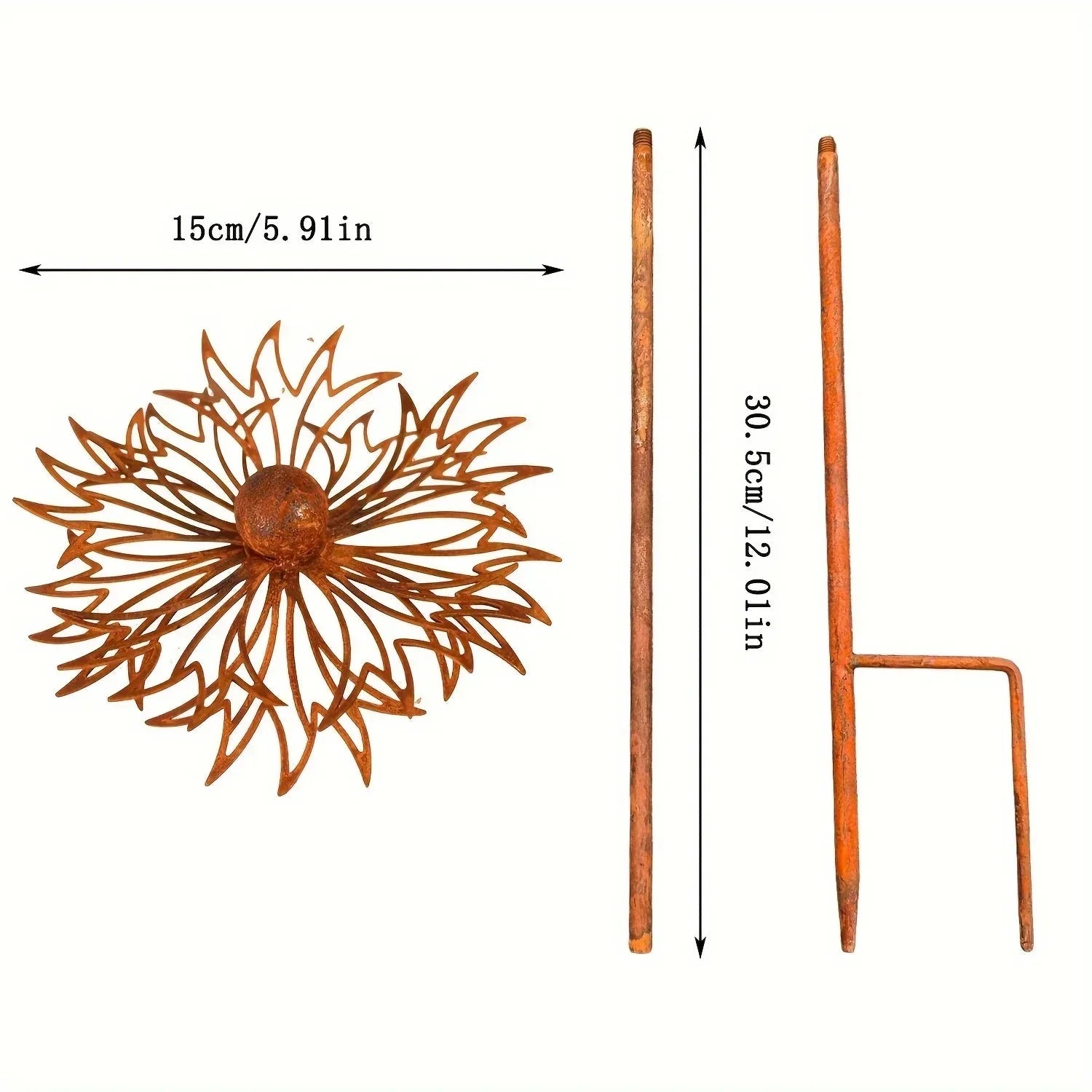 Rust-Finished Iron Flower Garden Stake