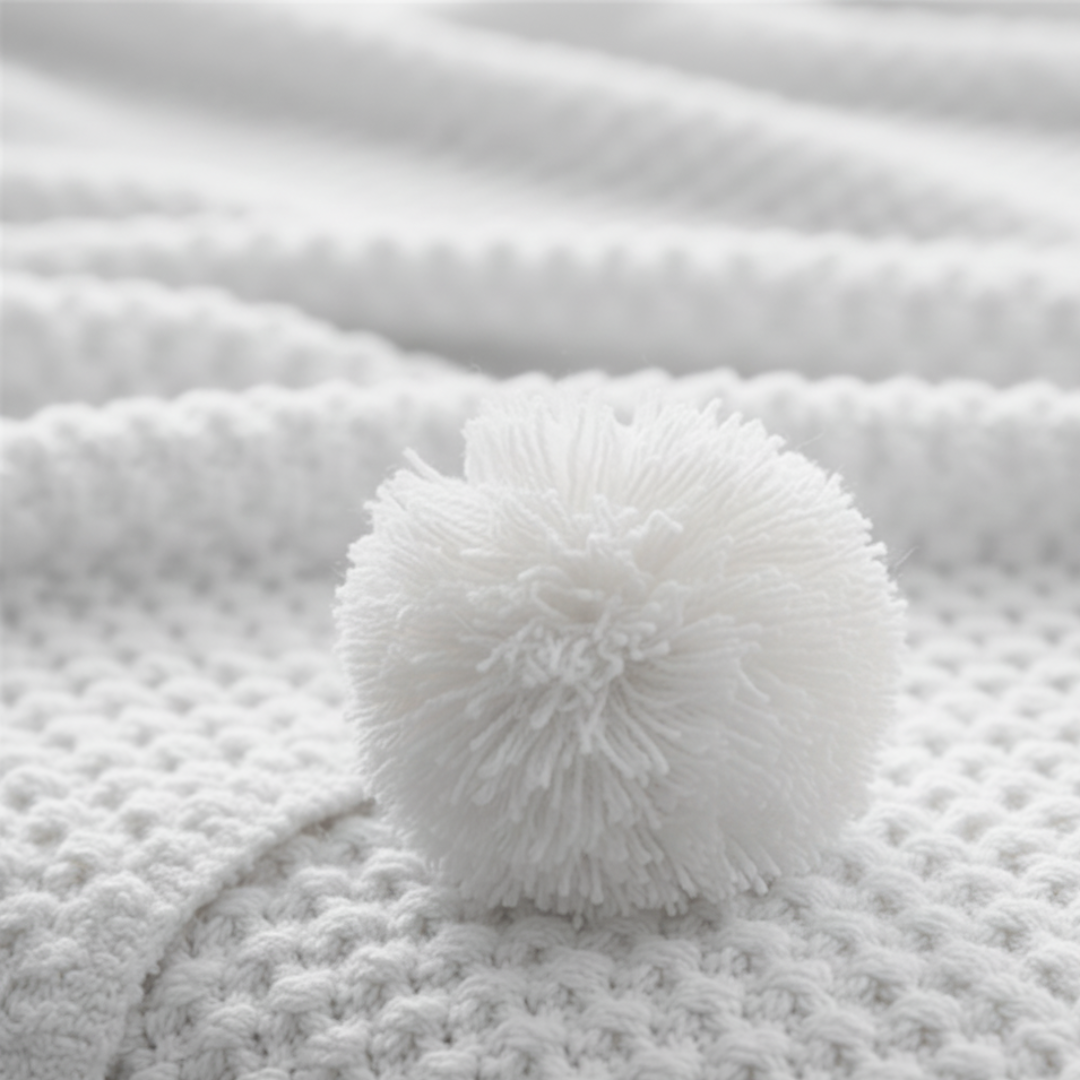 Waffle Knit Throw Blanket in Scandinavian Style with Fun Pom Pom Tassels