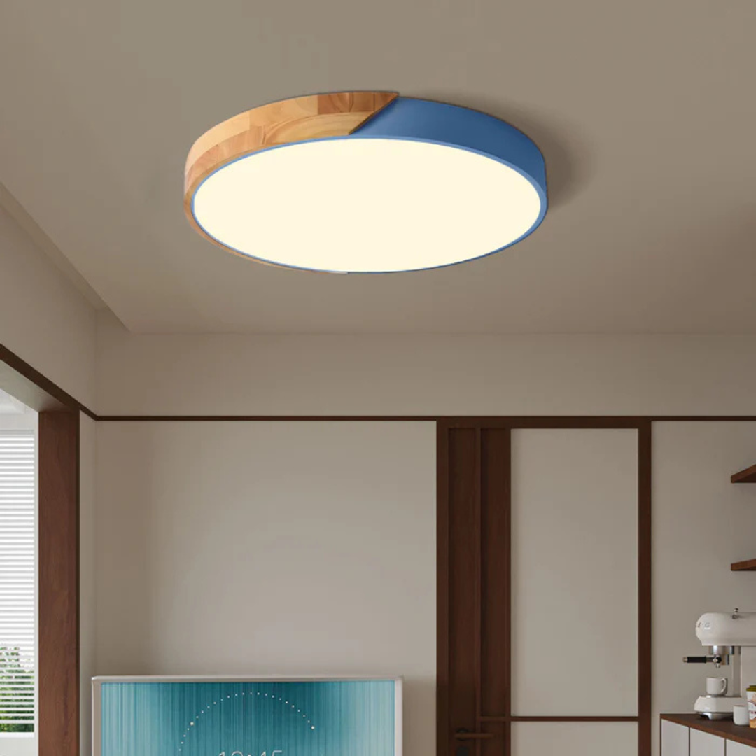 Scandinavian Flush Mount LED Ceiling Light in Wood Finish