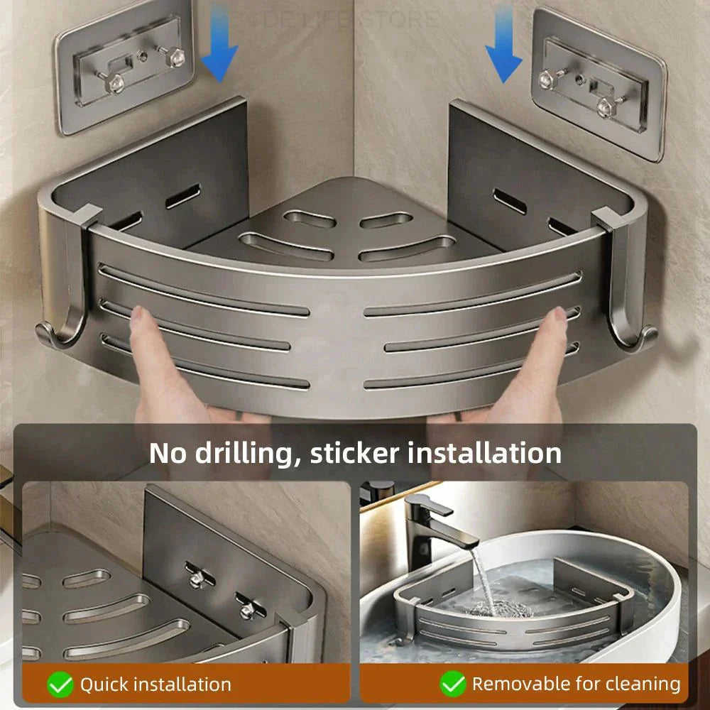 Drill-Free Wall-Mounted 2-Piece Shower Shelf Set with Hooks