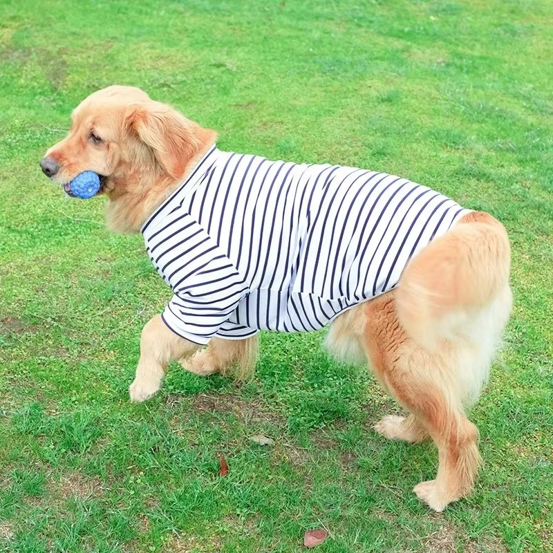 Striped Cotton T-Shirt for Medium to Large Dogs – Breathable Fabric