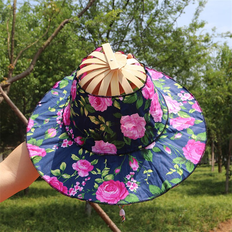 Floral Patterned Foldable Sun Hat Made of Bamboo
