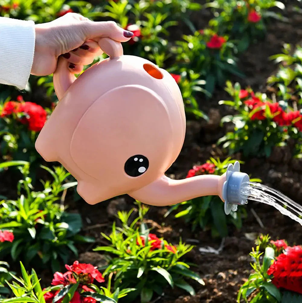 Watering Can in Elephant Design with Spray Nozzle – 1500 ml, Green/Orange