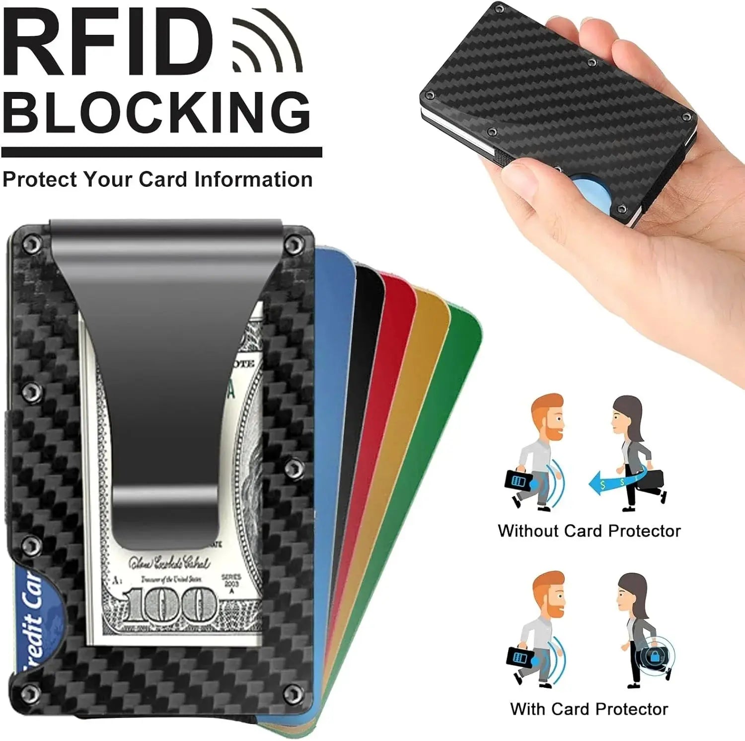 RFID Metal Card Holder – Holds 12 Cards, Includes Money Clip, 4 Styles