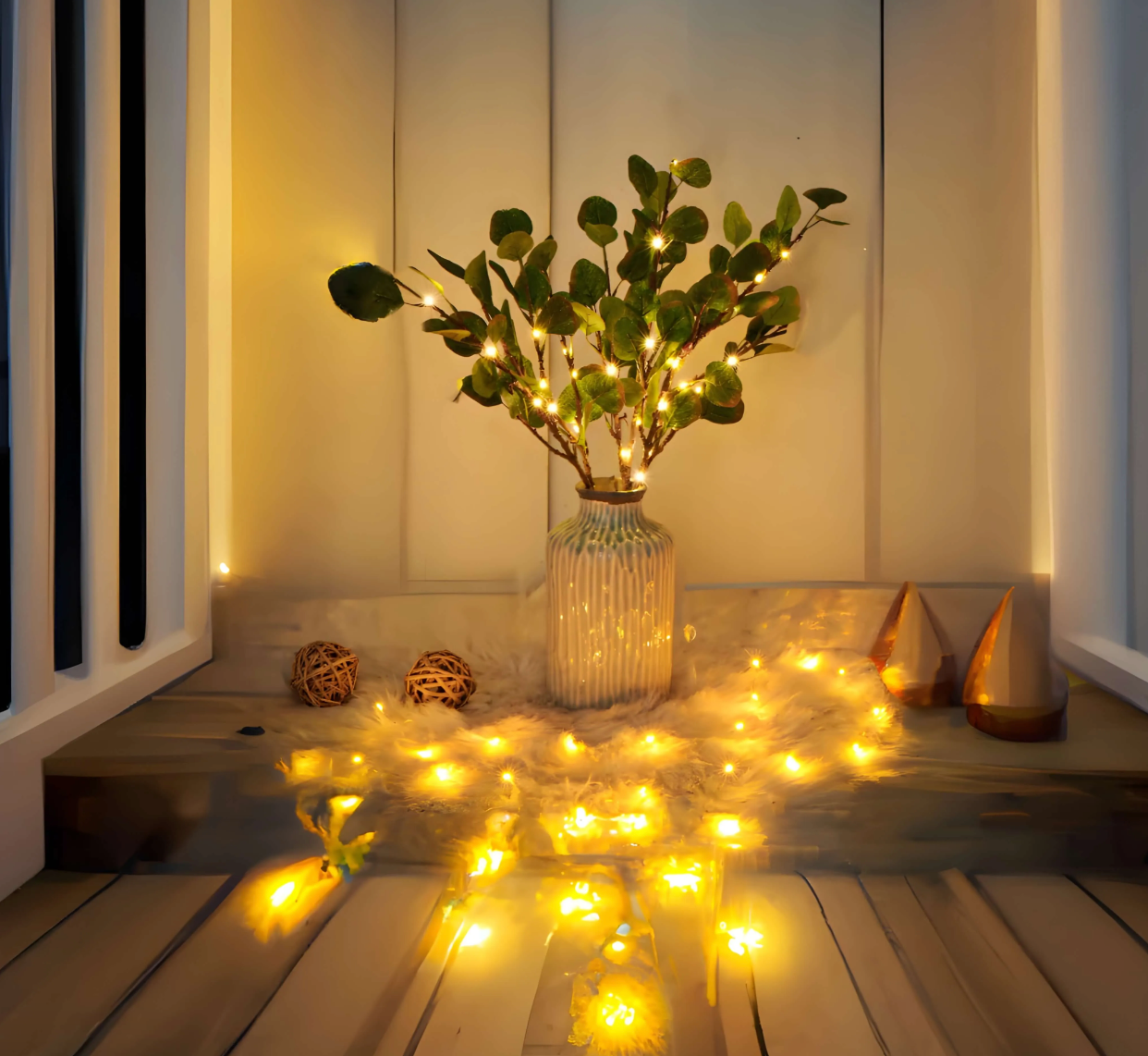 Warm White LED String Lights in Olive Branch Design – 2 Meters