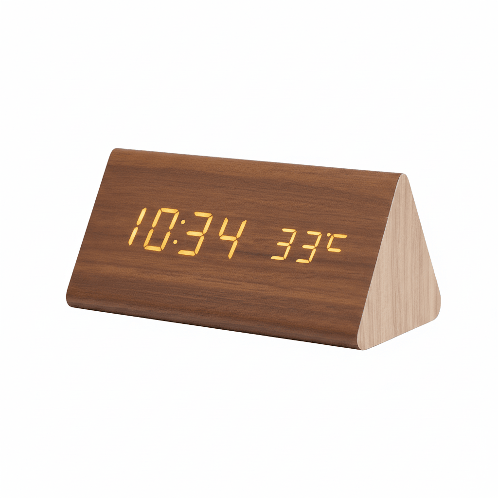 Natural Wood LED Clock with Voice Activation for Modern Homes