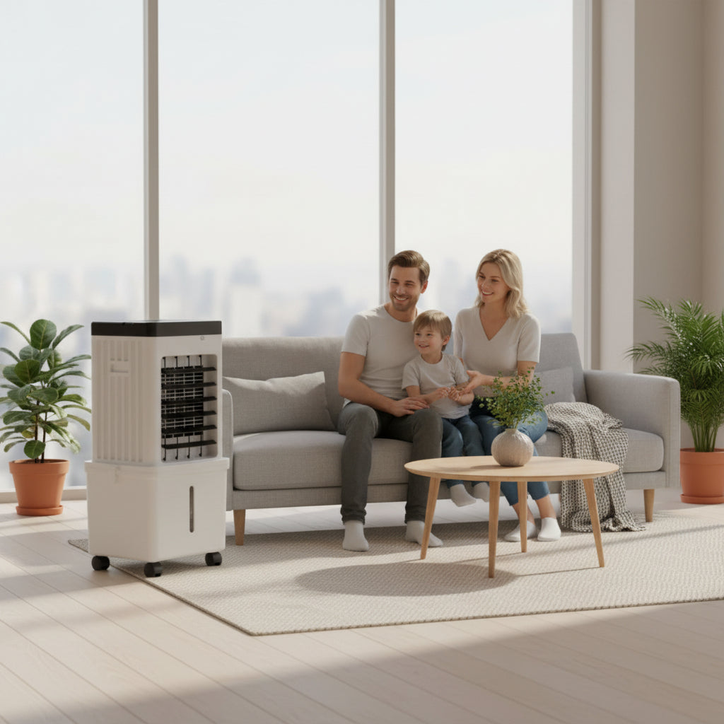 Portable 3-in-1 Air Cooler and Humidifier – Evaporative Fan with Ice Packs and 3 Speed Settings