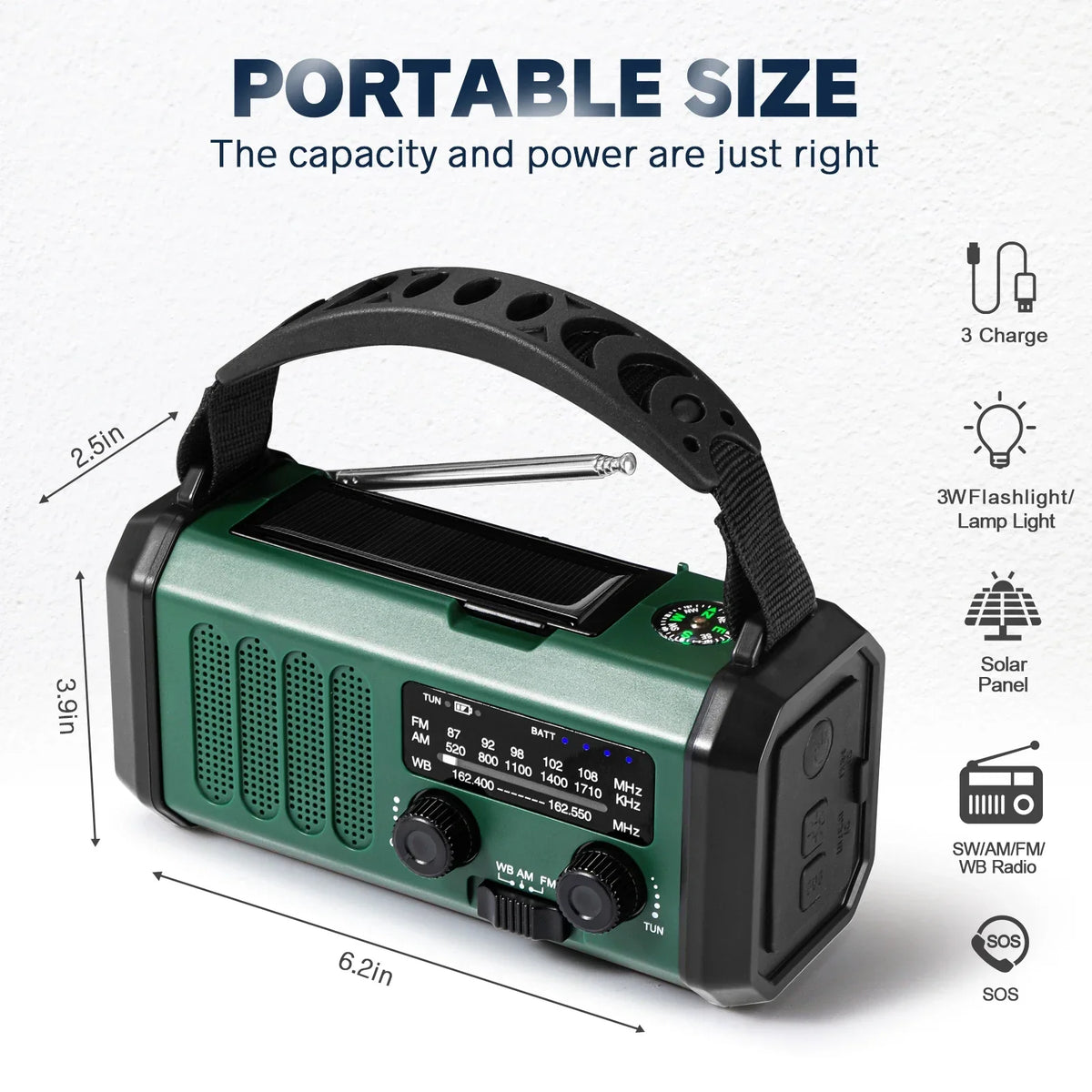 Solar Hand Crank NOAA Weather Radio with SOS Power Bank for Emergencies