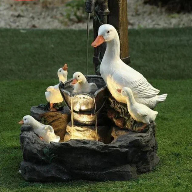 LED Lighted Solar Fountain for Garden with Animal Sculptures