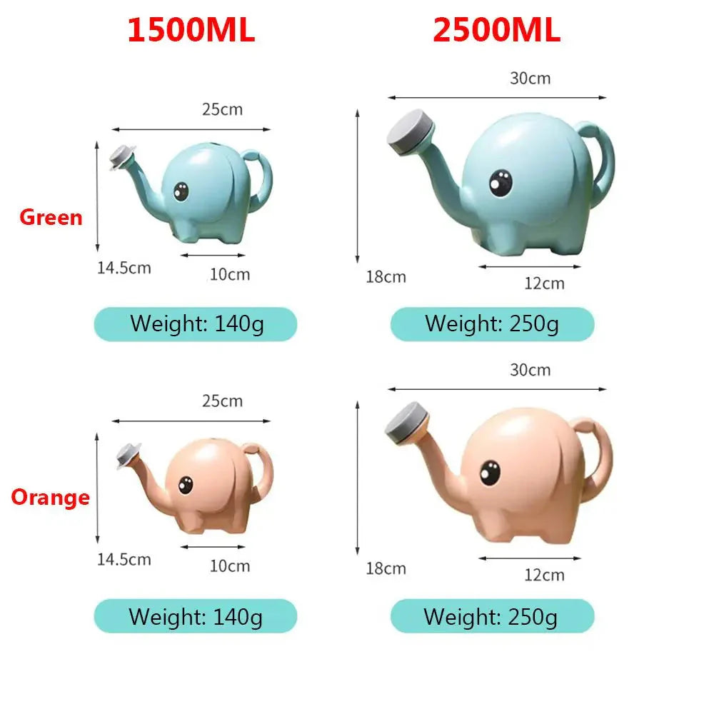 Watering Can in Elephant Design with Spray Nozzle – 1500 ml, Green/Orange