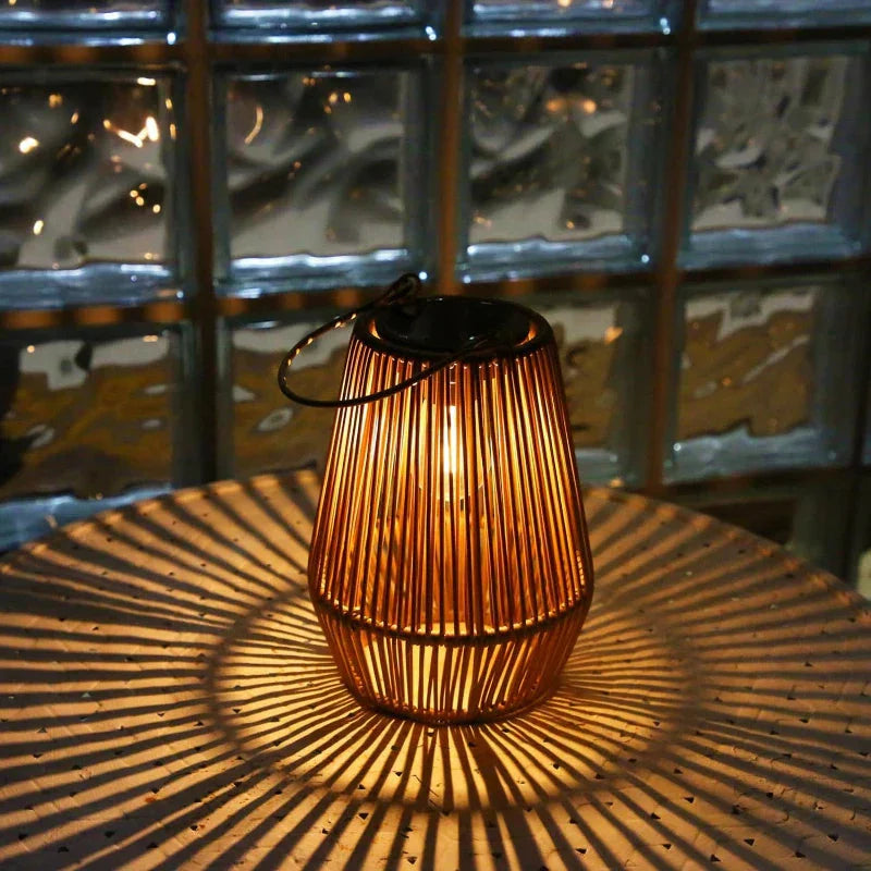 Rattan Lantern with Twilight Sensor Powered by Solar Energy