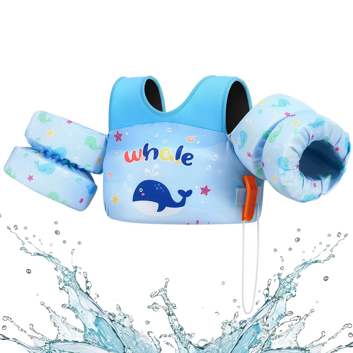 Children's Foam Swim Vest with Arm Floats and Safety Whistle