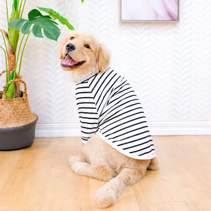 Striped Cotton T-Shirt for Medium to Large Dogs – Breathable Fabric