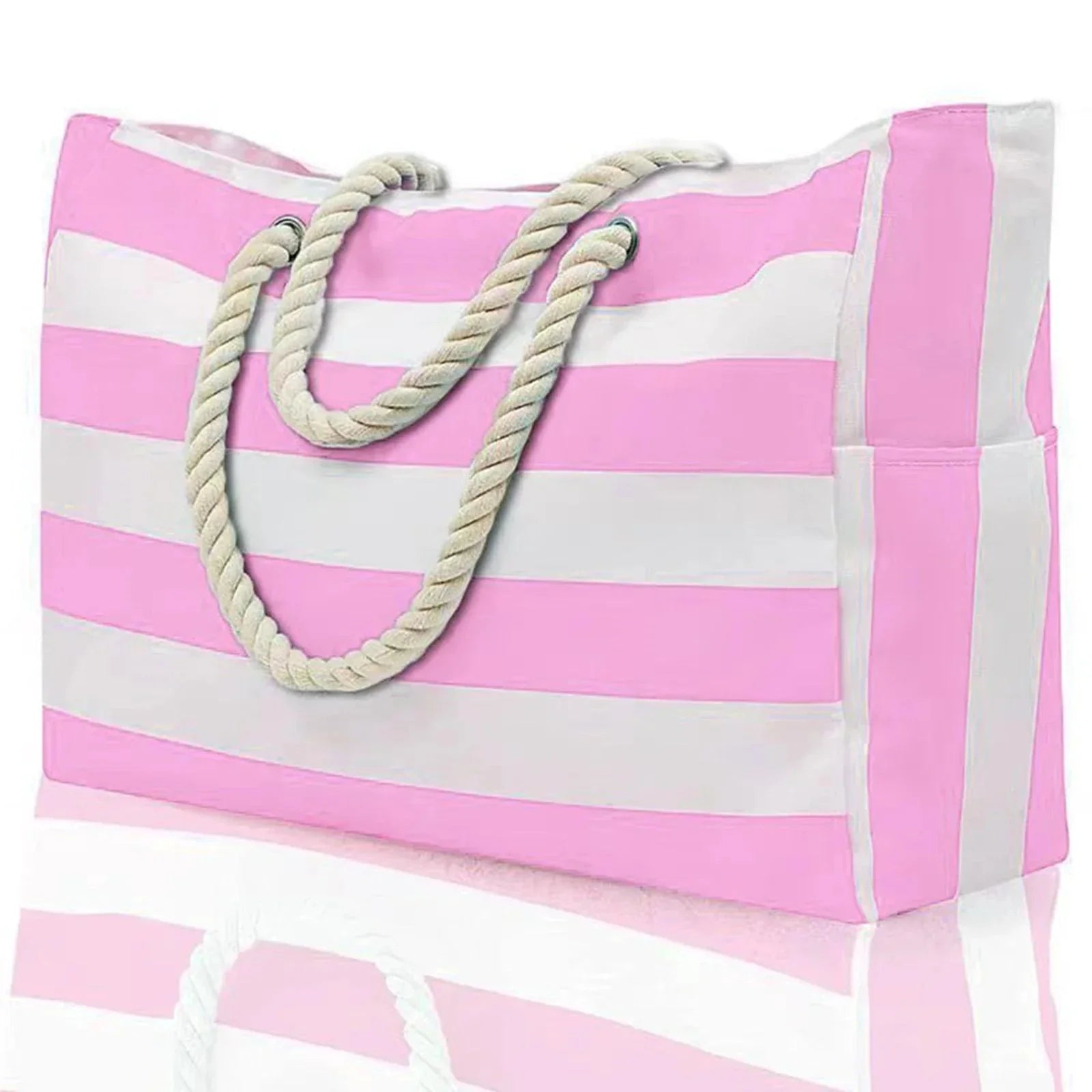 Zippered Canvas Tote Bag with Stripes for Beach Use