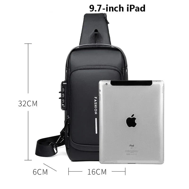 Tablet Shoulder Bag Featuring USB Port and Combination Lock – 3 Colors