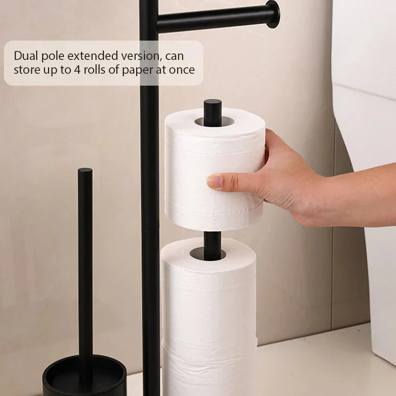Bathroom Tissue Holder with Brush and Storage Shelf – Fits 4 Rolls