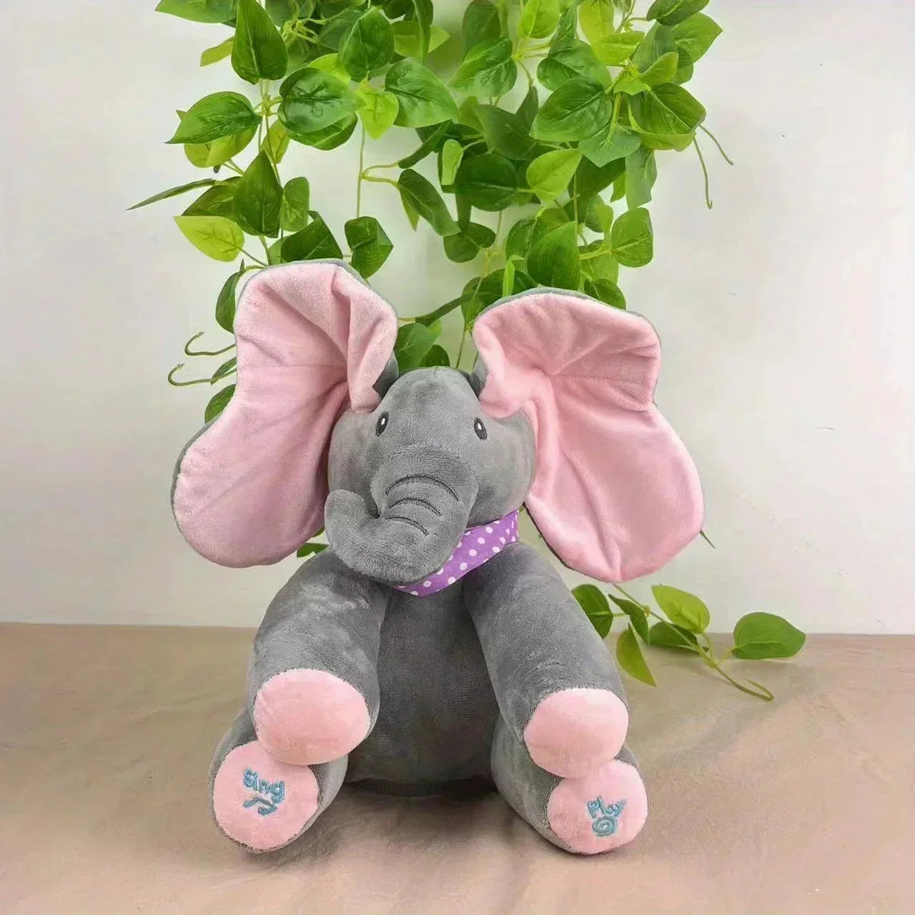 Musical Plush Elephant Toy Featuring Peekaboo Play