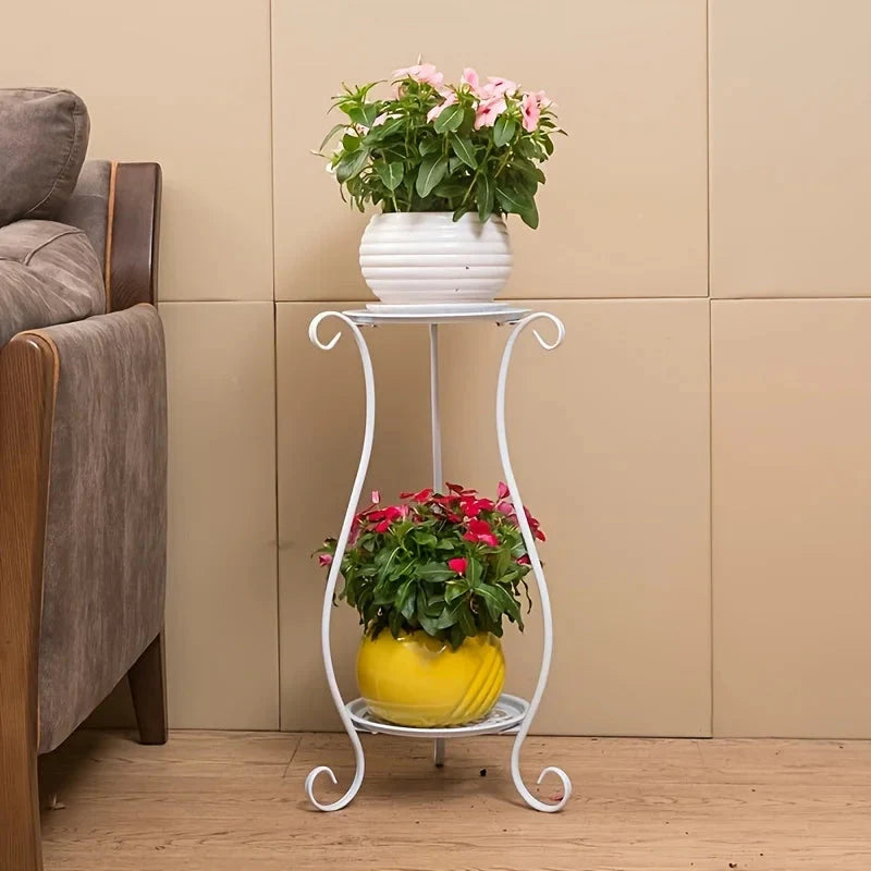 Two-Tiered Metal Plant Stand – Decorative Iron Shelf with Elegant Design