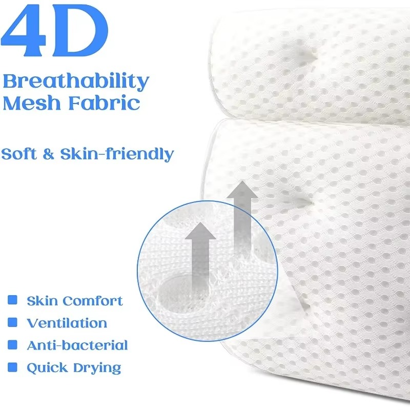 Air Mesh Fabric Bath Pillow with Suction Cups for Tub Comfort