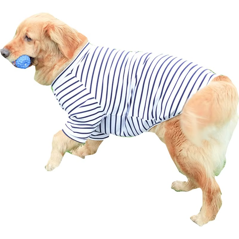 Striped Cotton T-Shirt for Medium to Large Dogs – Breathable Fabric