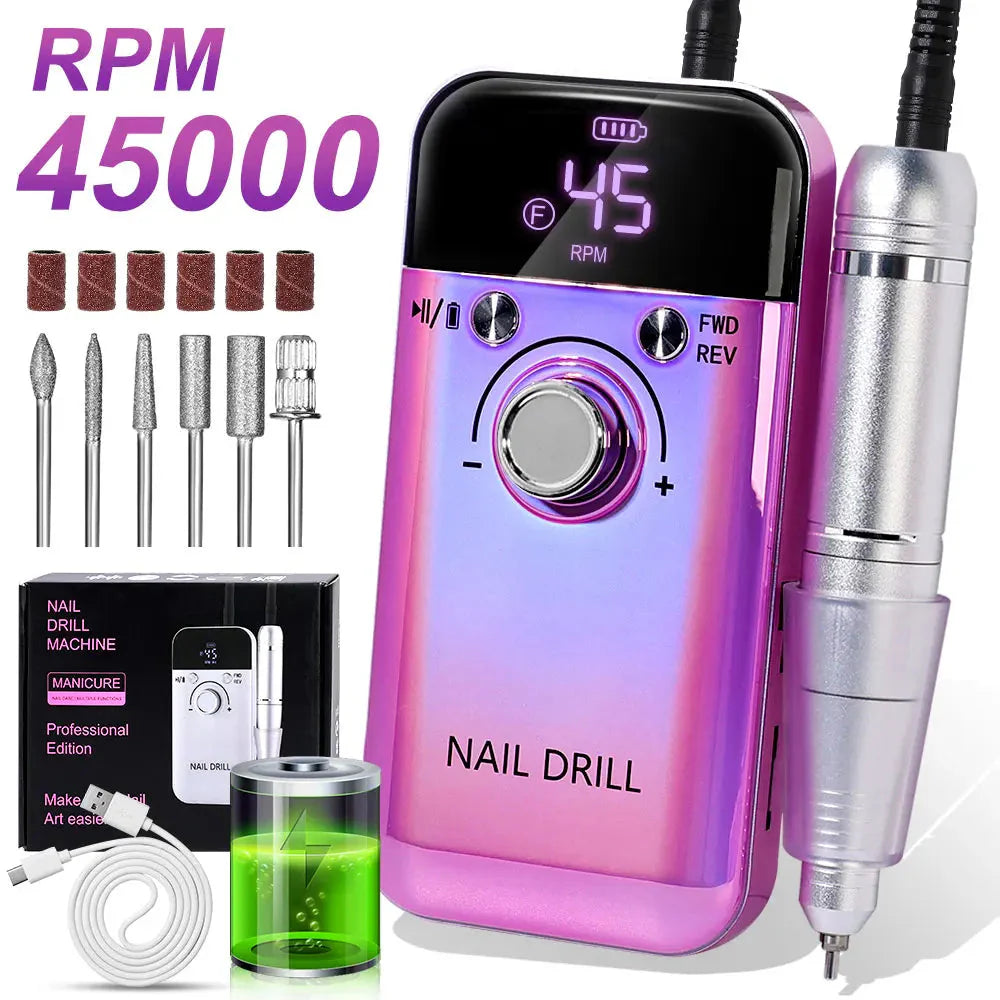 LCD Display Cordless Nail Drill – 45,000 RPM Speed