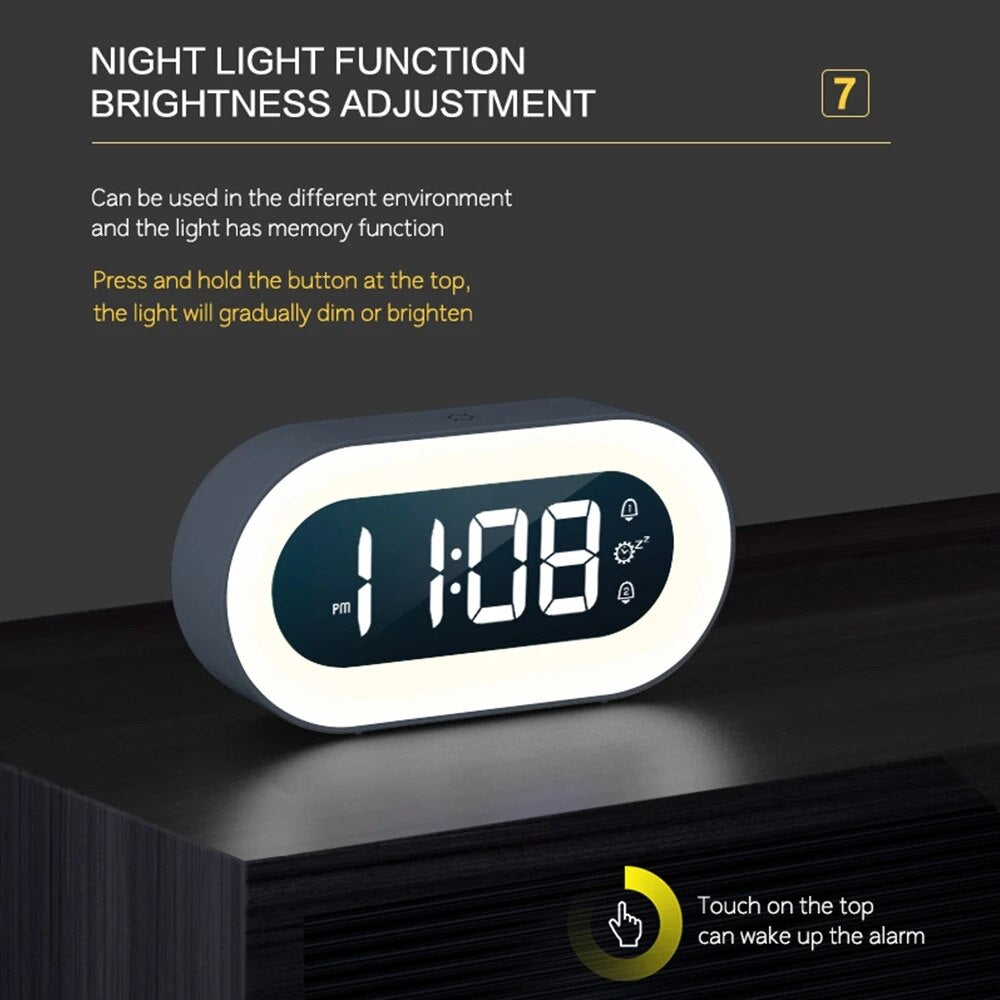 LED Digital Alarm Clock with Night Light and Soft Wake-Up Sounds