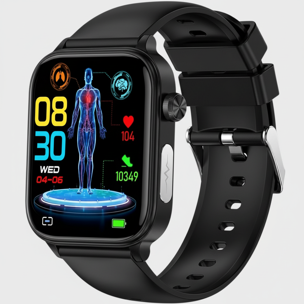 Health Monitoring Smartwatch - Heart Rate & Blood Sugar Tracker, SOS, Fall Detection, Waterproof Sports Watch