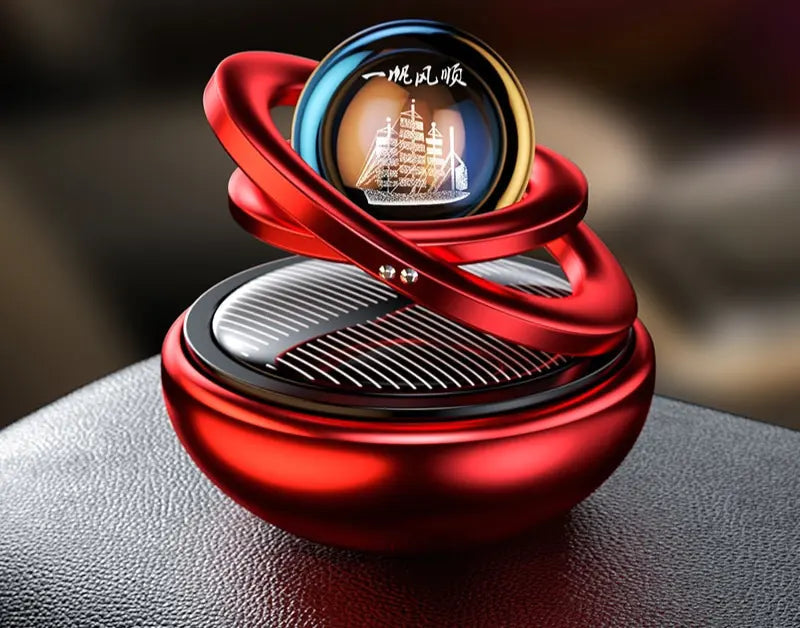 Car Air Freshener with Solar-Powered Rotating Orb and Scent Stone