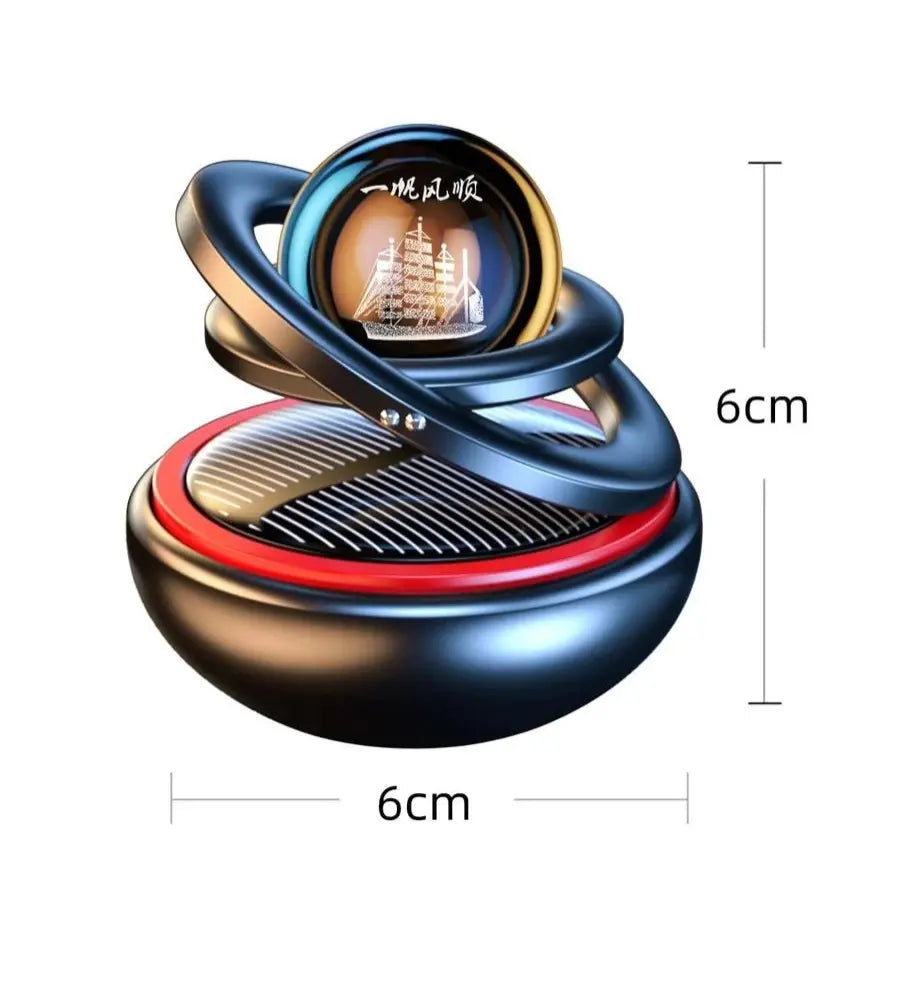 Car Air Freshener with Solar-Powered Rotating Orb and Scent Stone