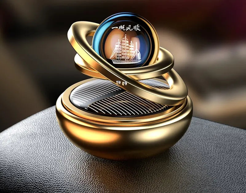 Car Air Freshener with Solar-Powered Rotating Orb and Scent Stone