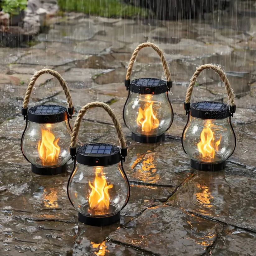 Solar Garden Lanterns with Flame Effect – Weather Resistant