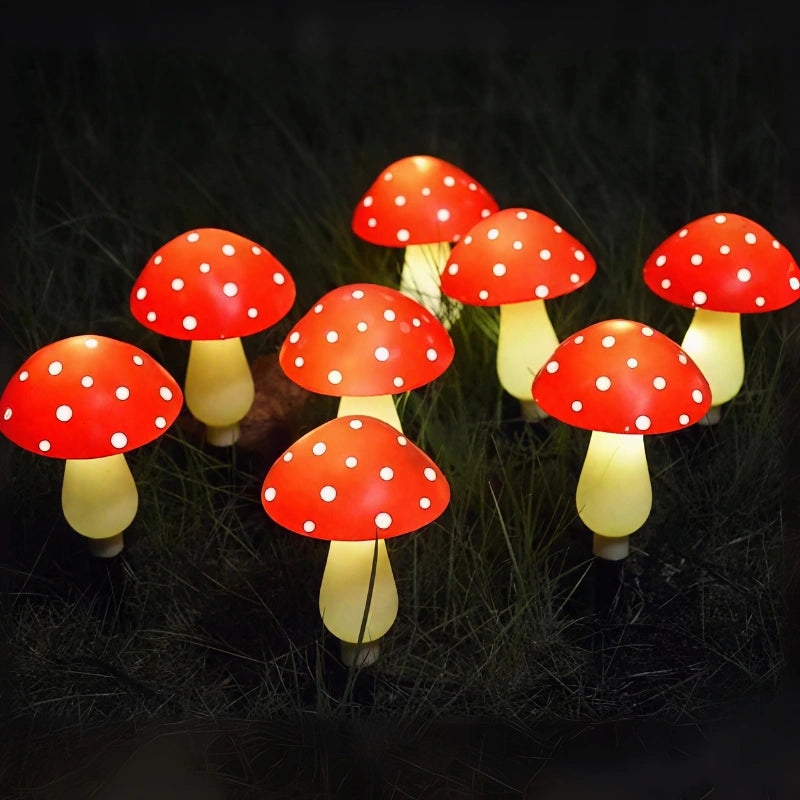 Enchanting Solar-Powered Garden Mushrooms – 8 Dynamic Lighting Options