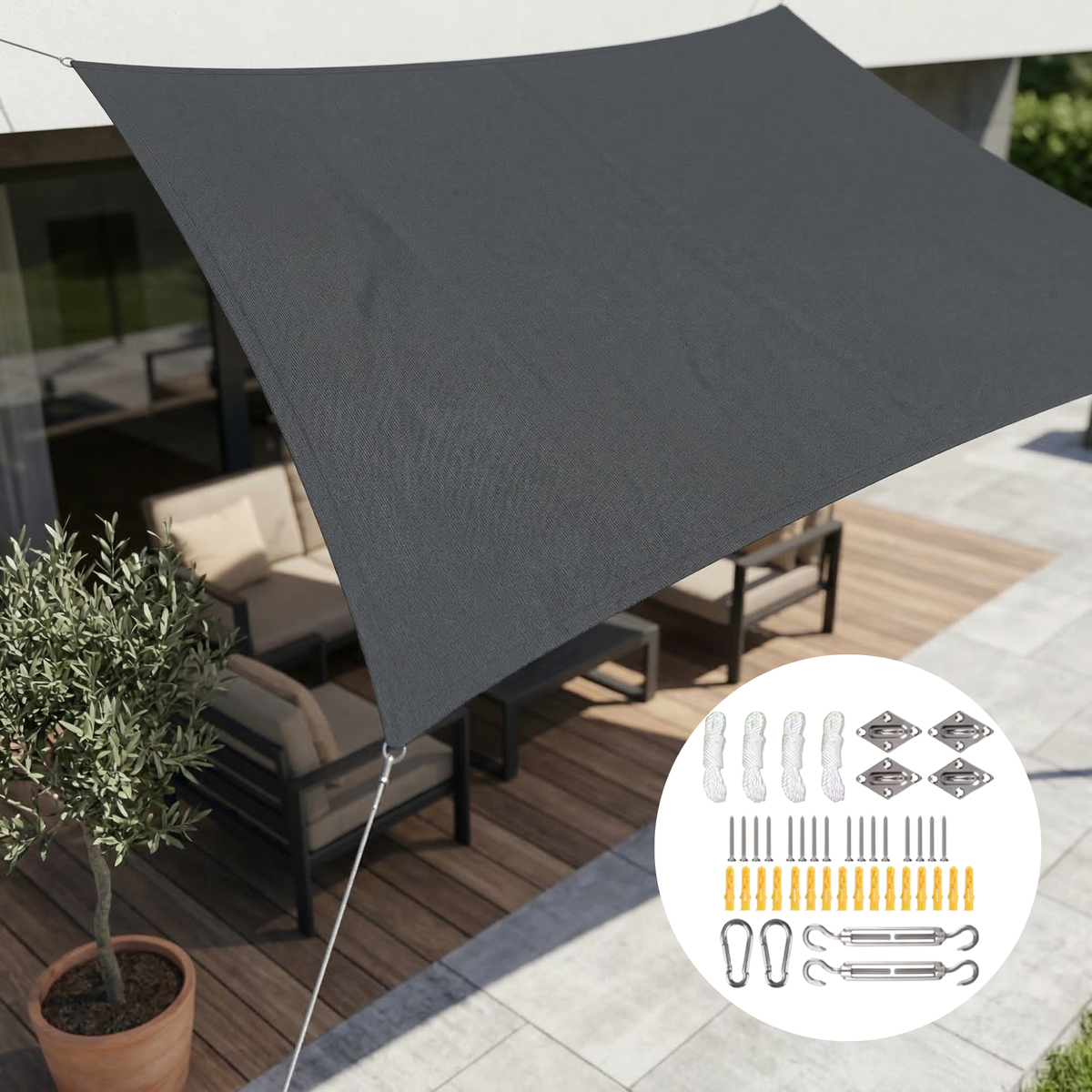UV-Resistant Rectangular Shade Sail – Waterproof Sunshade for Garden, Balcony & Terrace with Adjustable Mounting System