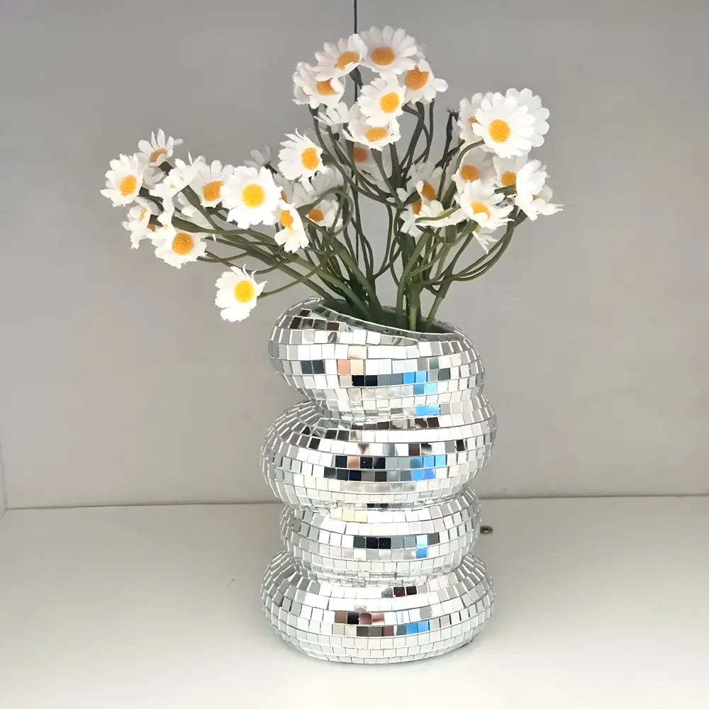Spiral Patterned Vase with Mirrored Tile Design