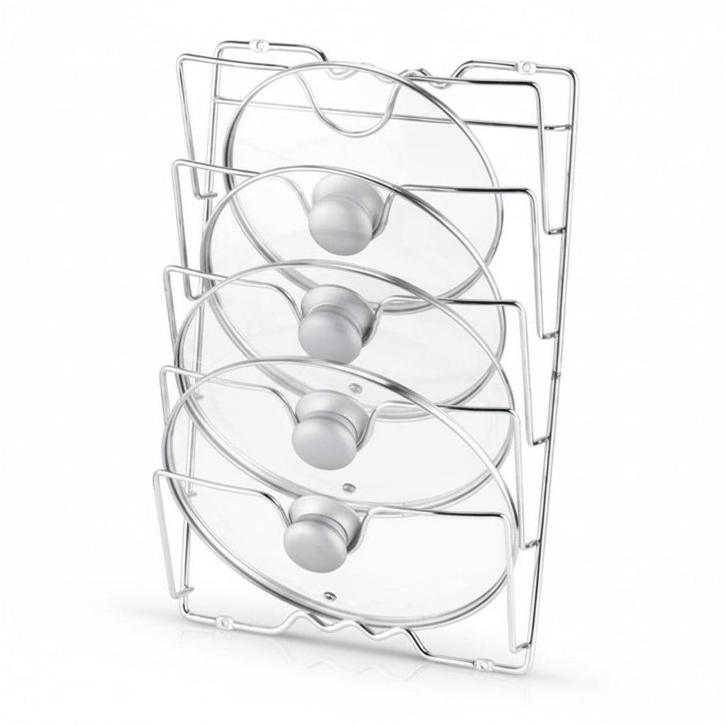 Vertical Pot Lid Organizer with 5-Tier Rack for Efficient Storage